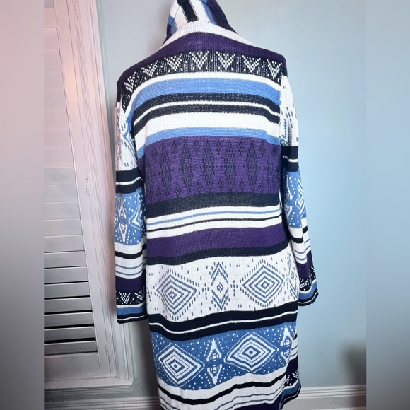 Longline Knit Cardigan Sweater Duster Geometric Aztec Boho Southwestern purple - Picture 2 of 11